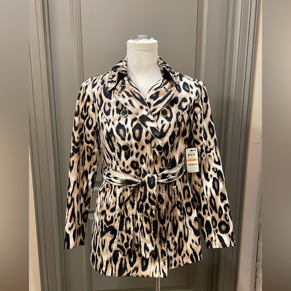 INC International Concepts Leopard Print Double Breasted Belted Jacket Small NWT